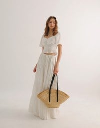 Elastic Shirred Waist Puff Sleeve Cropped Top