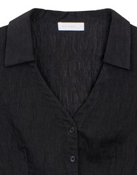 Crinkled Textured V Neck Fitted Button Shirt Top with Collar