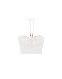 Ruched Bandeau Halter Padded Top with Beaded Strap