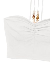 Ruched Bandeau Halter Padded Top with Beaded Strap