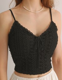 Crochet Lace Trim Tie Front Cami Padded Top