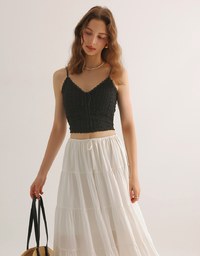 Crochet Lace Trim Tie Front Cami Padded Top