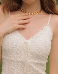 Crochet Lace Trim Tie Front Cami Padded Top