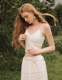 Crochet Lace Trim Tie Front Cami Padded Top