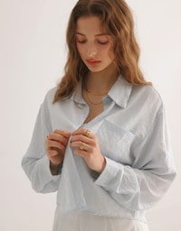 Heart Patterned Dot Button Up Blouse with Relaxed Collar Design