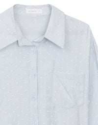 Heart Patterned Dot Button Up Blouse with Relaxed Collar Design