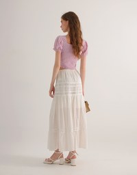 Square Neck Embroidered Eyelet Cropped Top with Puffy Sleeves