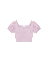 Square Neck Embroidered Eyelet Cropped Top with Puffy Sleeves