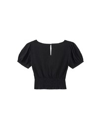Puff Sleeve Smocked Hem Crop Top with Lace Up Front Detail