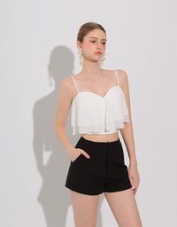 Double Ruffled Layered Chiffon Padded Camisole Top with Adjustable Straps