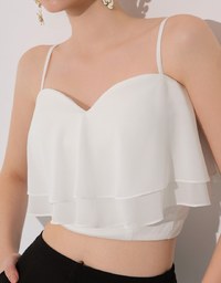 Double Ruffled Layered Chiffon Padded Camisole Top with Adjustable Straps
