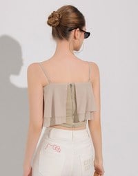 Double Ruffled Layered Chiffon Padded Camisole Top with Adjustable Straps