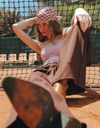 【Lyra & Toby】Embroidery Graphic Ribbed Padded Tube Top