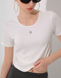 Logo Embroidered Short Sleeve Basic Fitted Tee