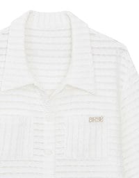 Wavy Textured Oversized Sheer Shirt with AIR SPACE Logo Embroidered