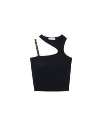 Asymmetric Cut Out Knit Padded Tank Top with Chain Strap