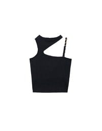 Asymmetric Cut Out Knit Padded Tank Top with Chain Strap