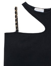 Asymmetric Cut Out Knit Padded Tank Top with Chain Strap