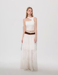 Asymmetric Cut Out Knit Padded Tank Top with Chain Strap