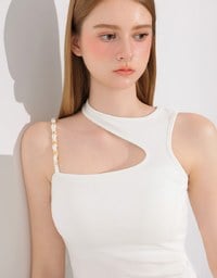 Asymmetric Cut Out Knit Padded Tank Top with Chain Strap