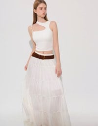 Asymmetric Cut Out Knit Padded Tank Top with Chain Strap