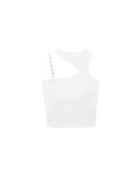Asymmetric Cut Out Knit Padded Tank Top with Chain Strap