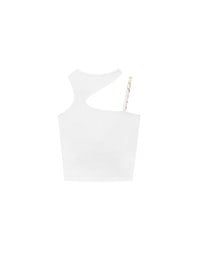 Asymmetric Cut Out Knit Padded Tank Top with Chain Strap