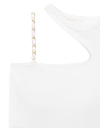 Asymmetric Cut Out Knit Padded Tank Top with Chain Strap