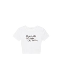 【Lyra & Toby】Embroidery Graphic Slogan Cropped Tee