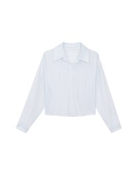 Oversized Sheer Vertical Stripe Button Down Cropped Shirt