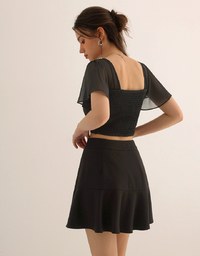 Chic High Waisted Flare Hem A Line Mini Skirt