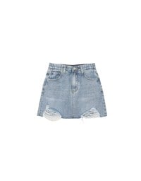 High Waist Distressed Jeans Denim Mini Skirt with Raw Hem