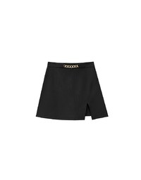 Waistline Gold Chain Detail High Waist Front Slit Mini Skirt