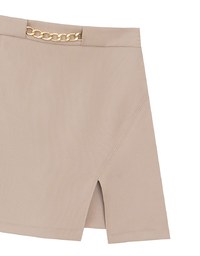 Waistline Gold Chain Detail High Waist Front Slit Mini Skirt