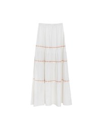 Boho Embroidered Tiered Maxi Skirt with Side Slit Detail