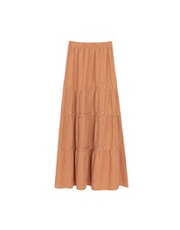 Boho Embroidered Tiered Maxi Skirt with Side Slit Detail