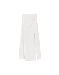 Side Ruched High Waist Maxi Skirt with Front Slit