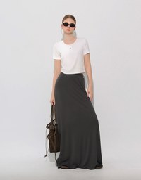 Logo Embroidered Slim Fit Flared Maxi Skirt