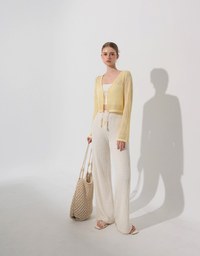 Elastic Waist Crinkled Texture Wide Leg Pants