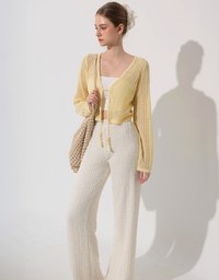 Elastic Waist Crinkled Texture Wide Leg Pants