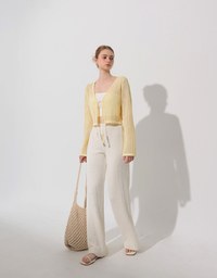 Elastic Waist Crinkled Texture Wide Leg Pants