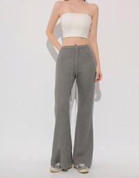High Waist Drawstring Waist Stretch Knit Flared Sweatpants