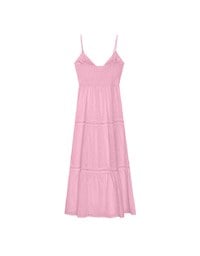 Boho Bohemian Style V Neck Eyelet Lace Tiered Padded Maxi Dress