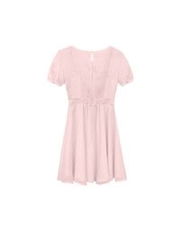 Layered Mesh Puff Sleeve Flare Mini Dress
