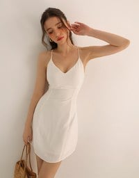Cooling Fabric Lighweight Crisscross Backless Strappy Padded Mini Dress