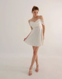 Off Shoulder Layered Chiffon Padded Mini Dress