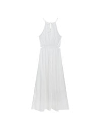 Side Cut Out Padded Maxi Dress with Lace Halter Neckline