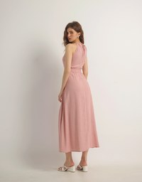 Side Cut Out Padded Maxi Dress with Lace Halter Neckline