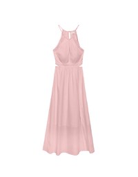 Side Cut Out Padded Maxi Dress with Lace Halter Neckline