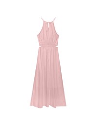 Side Cut Out Padded Maxi Dress with Lace Halter Neckline